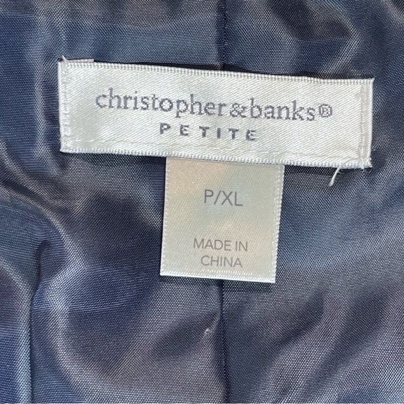 Christopher & Banks | Navy Zip-Up Faux Leather Floral Embroidered Jacket | PXL - Picture 11 of 13